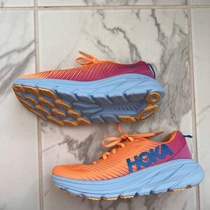 Pink and orange Hoka